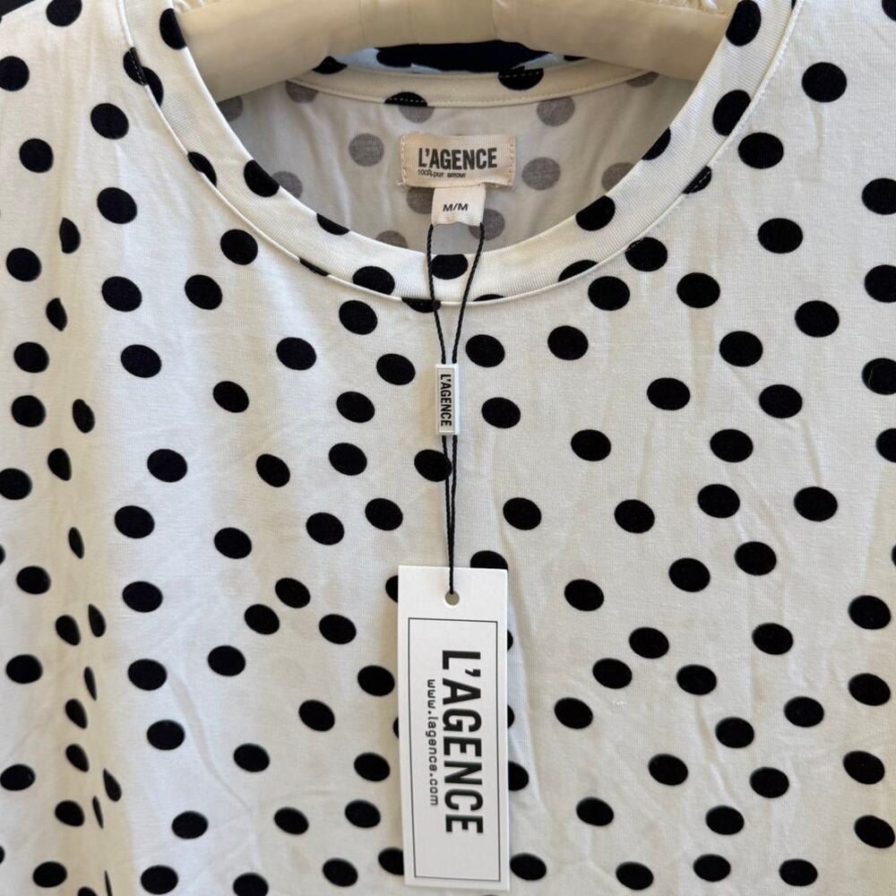 L'AGENCE Classic Tee -  Ressi Fitted Crewneck Polka Dot - Size M - Picture 4 of 5